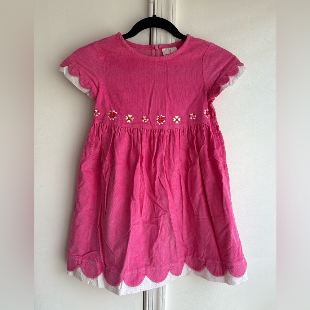 Hanna Andersson pink corduroy floral embroidered design white eyelet trim sz 5